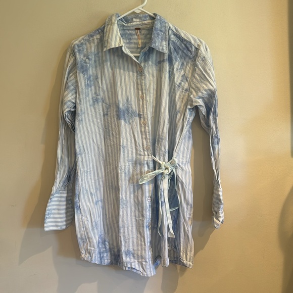 Nola Wrap Shirtdress FREE PEOPLE xs blue tie dye - Picture 2 of 8